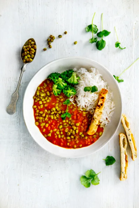 Mung dahl met rijst en broccoli