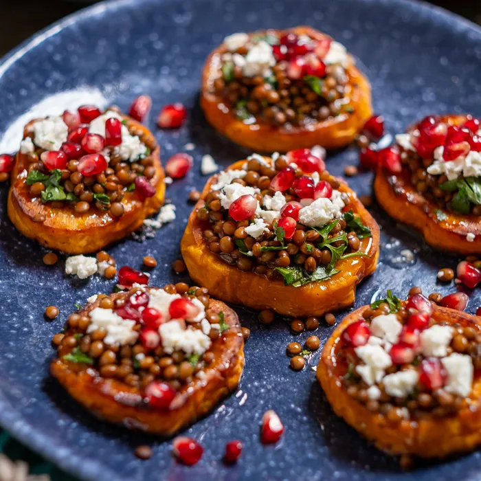 Sült édesburgonya lencsével és gránátalmával