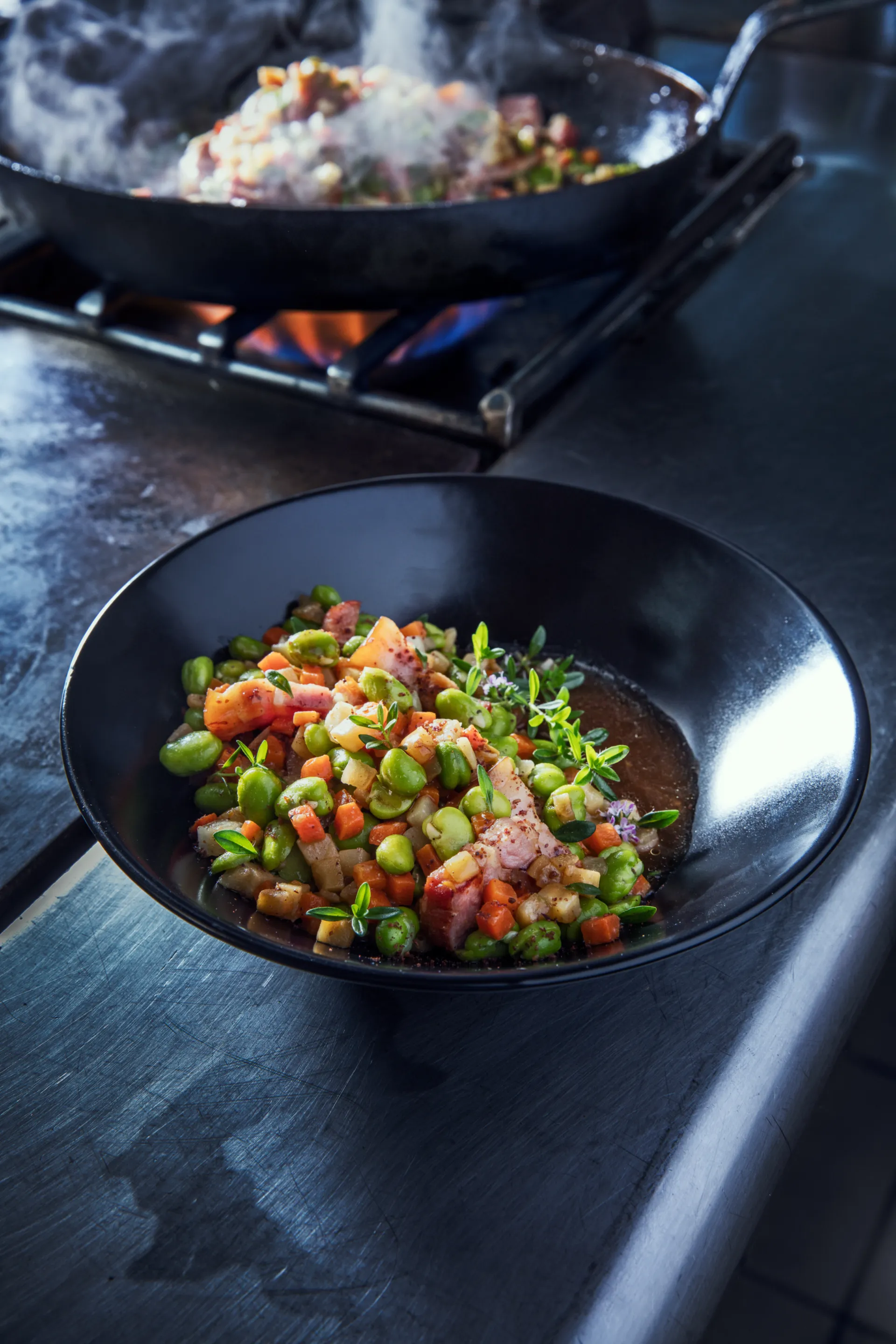 Fèves sautées aux petits légumes