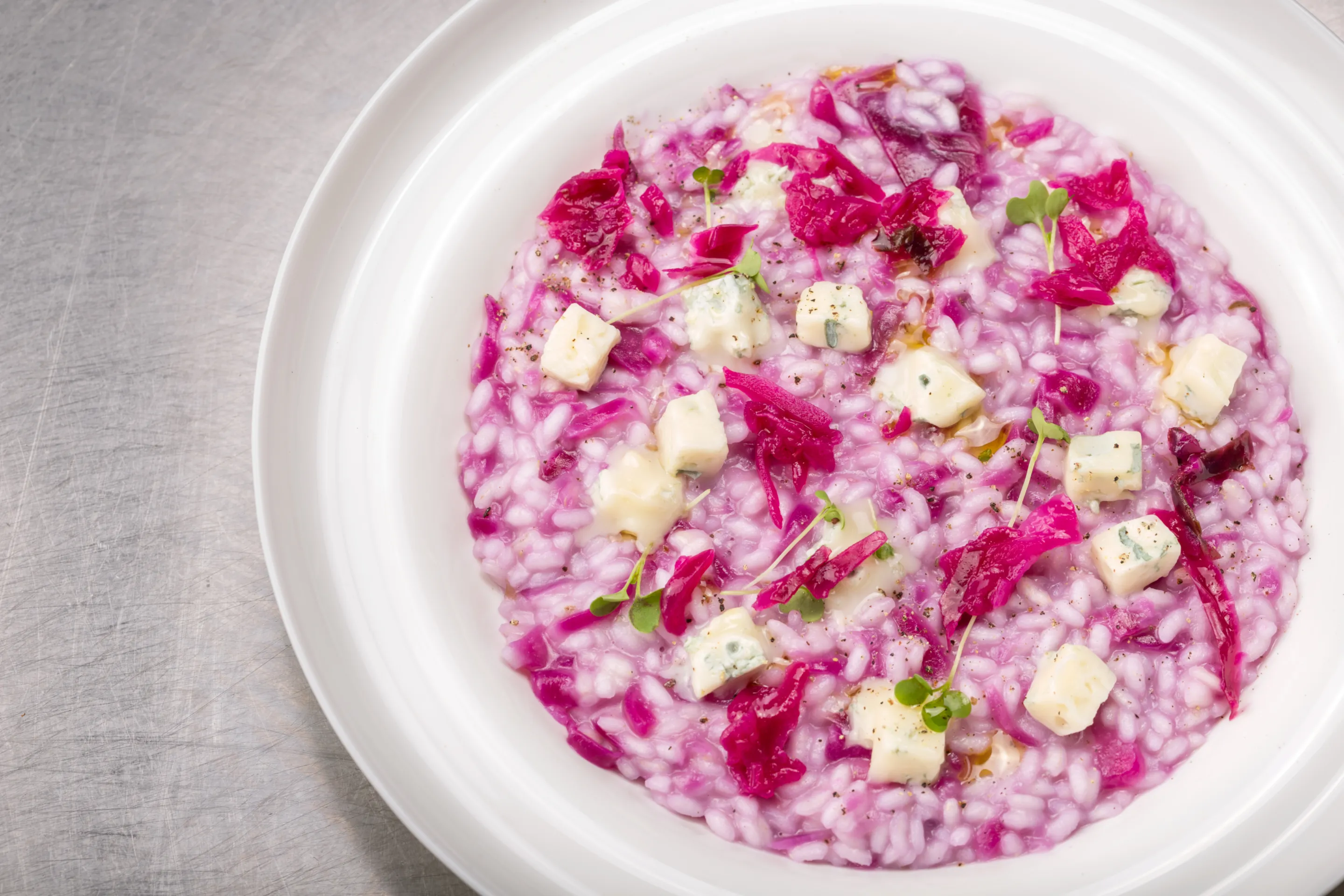 Risotto al cavolo rosso e mele e gorgonzola