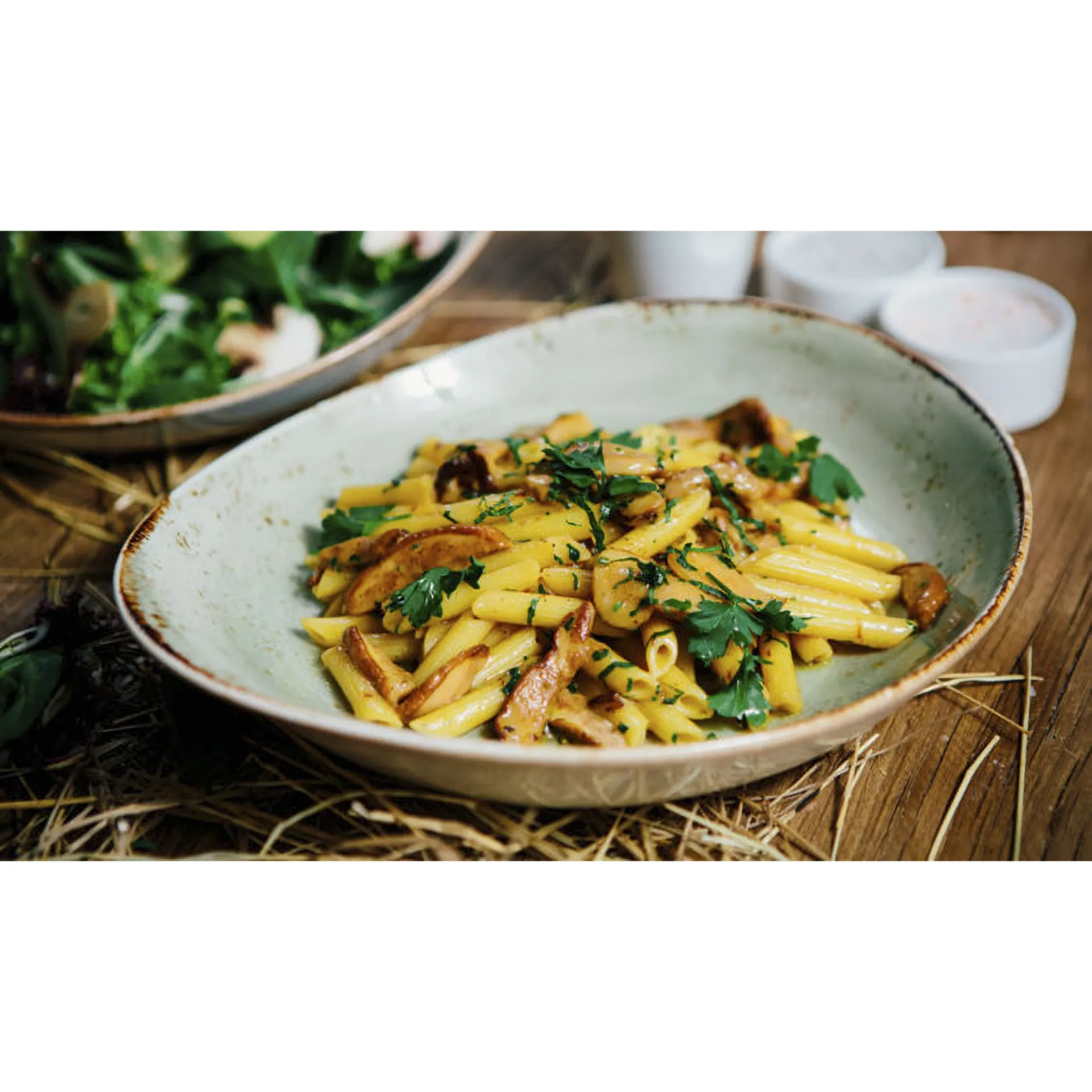 Penne z pieczarkami i zielonym groszkiem