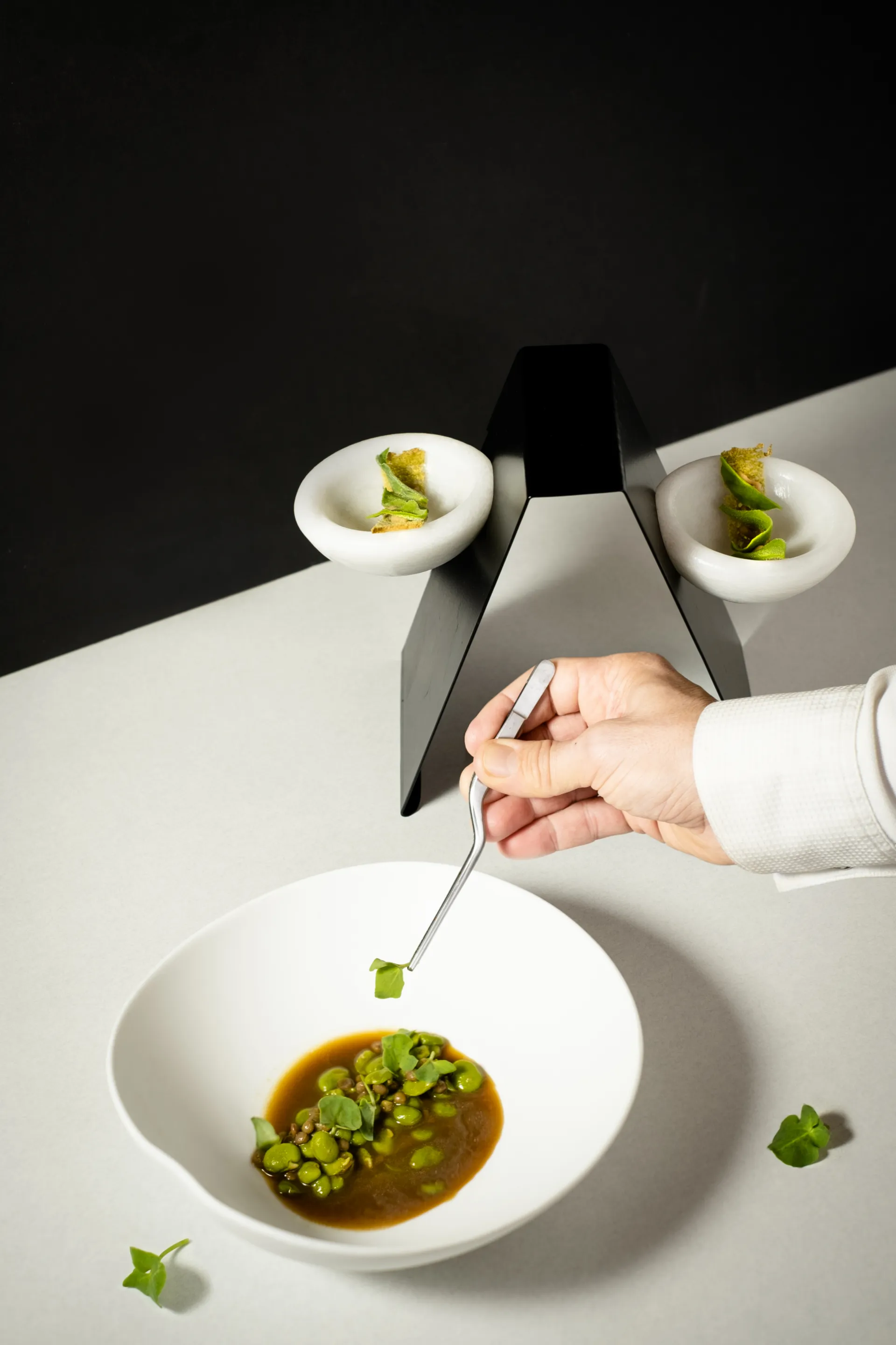Habitas y caviar de lentejas