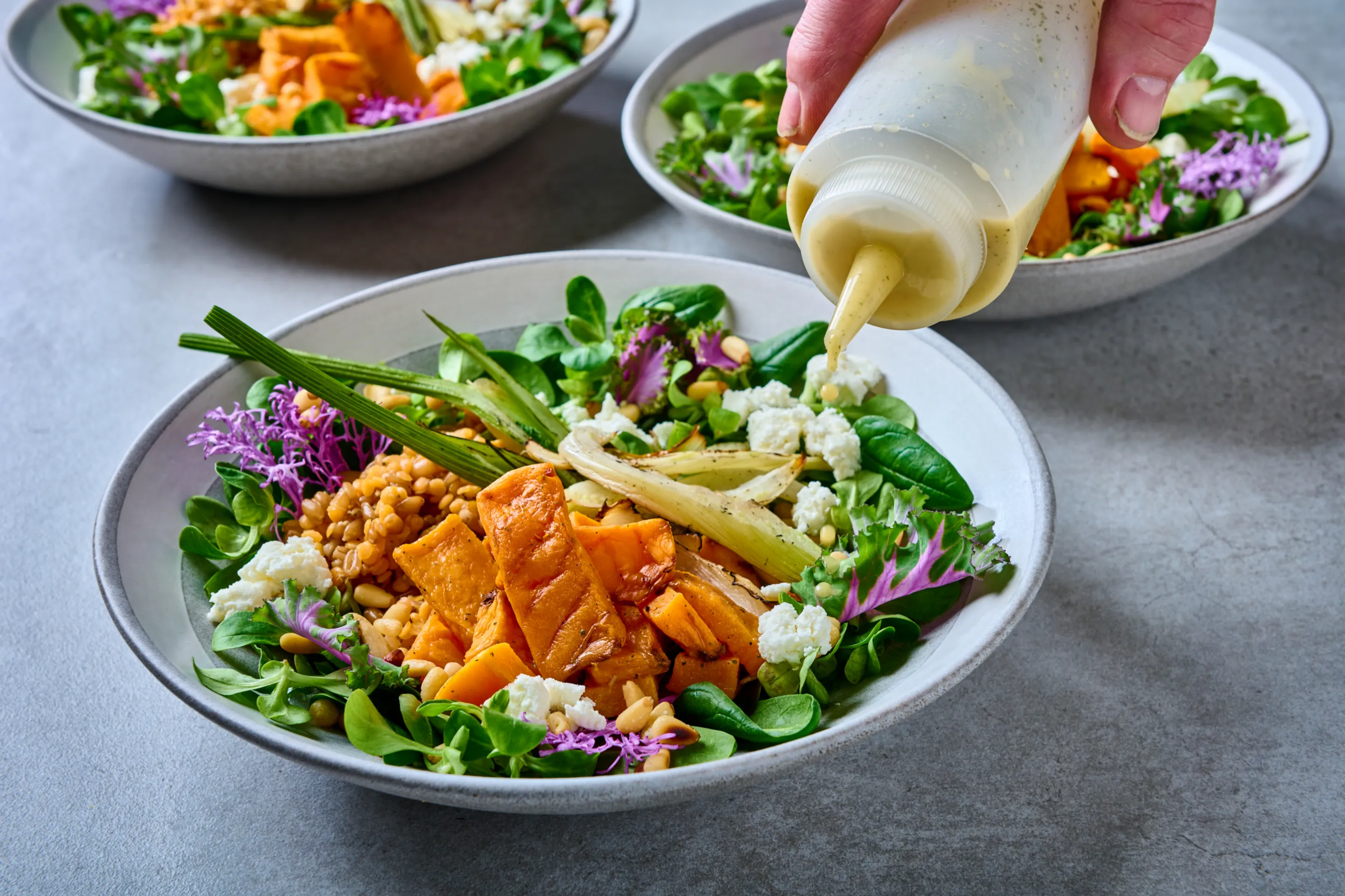 Spelt linzen salade met gegrilde pompoen