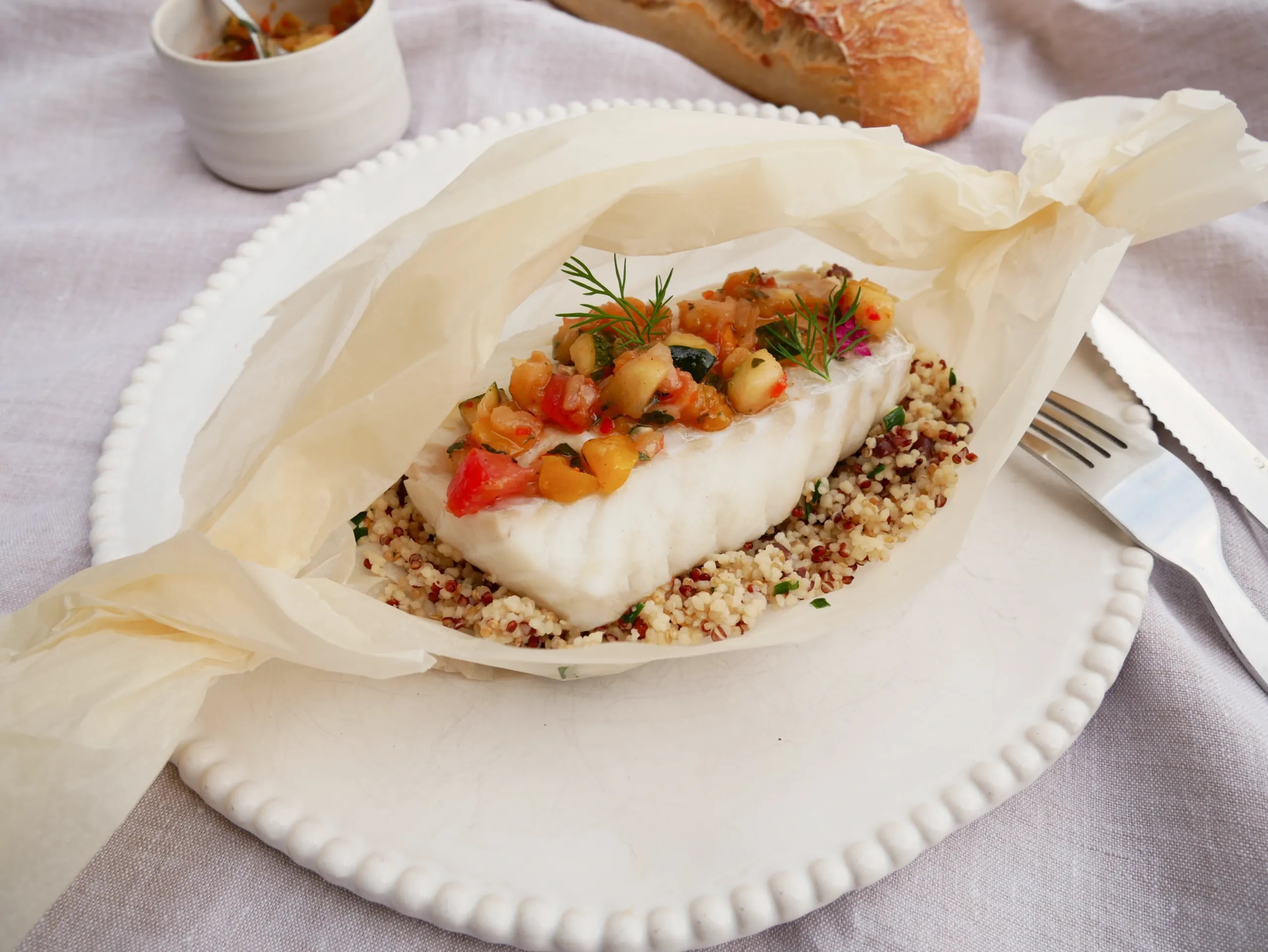 Papillote de poisson, tartare provençal