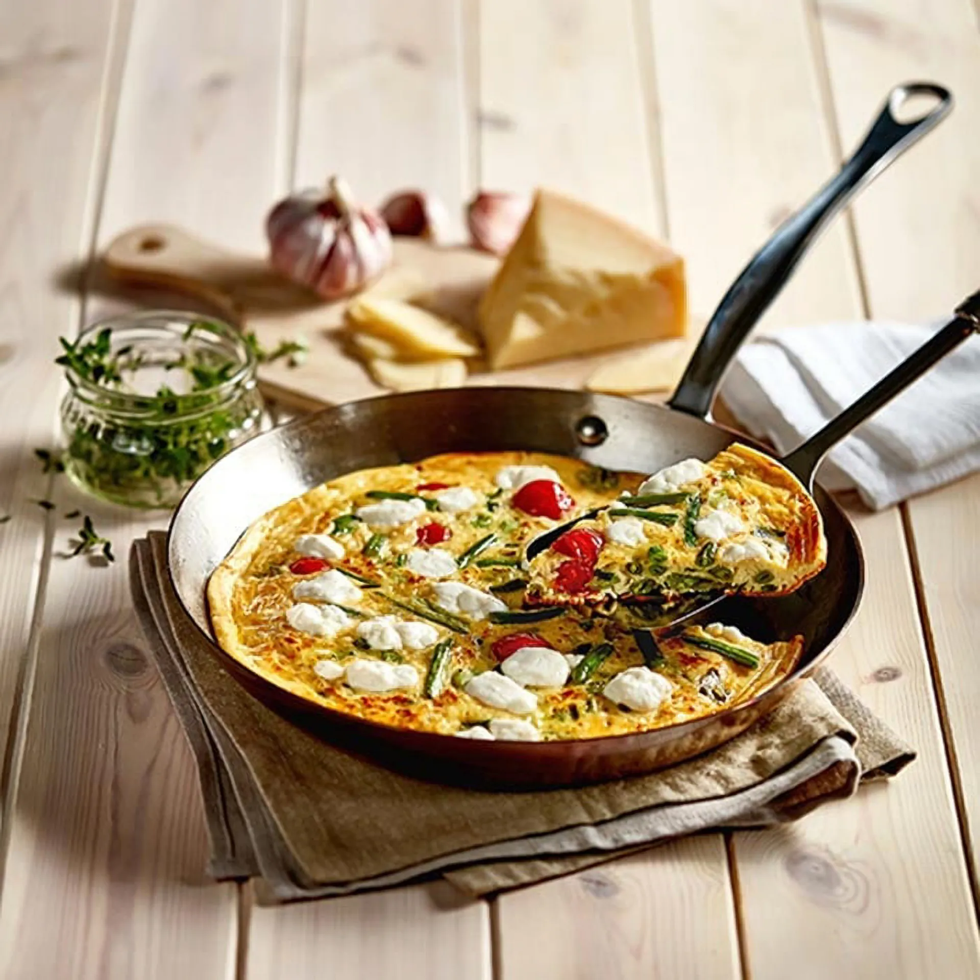 Frittata s fazolkami a kozím sýrem