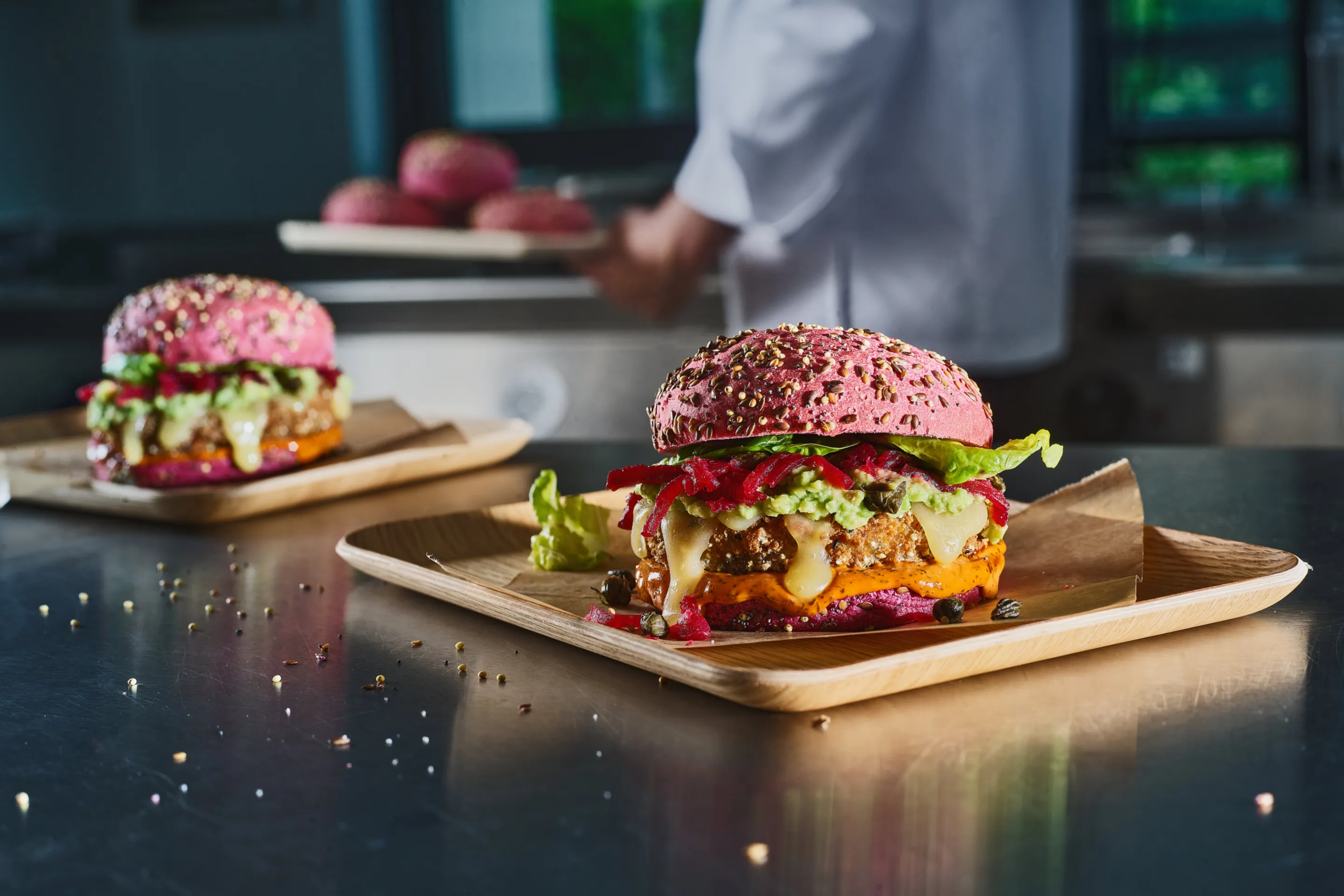 Pink burger au relish de betterave (galette potiron)