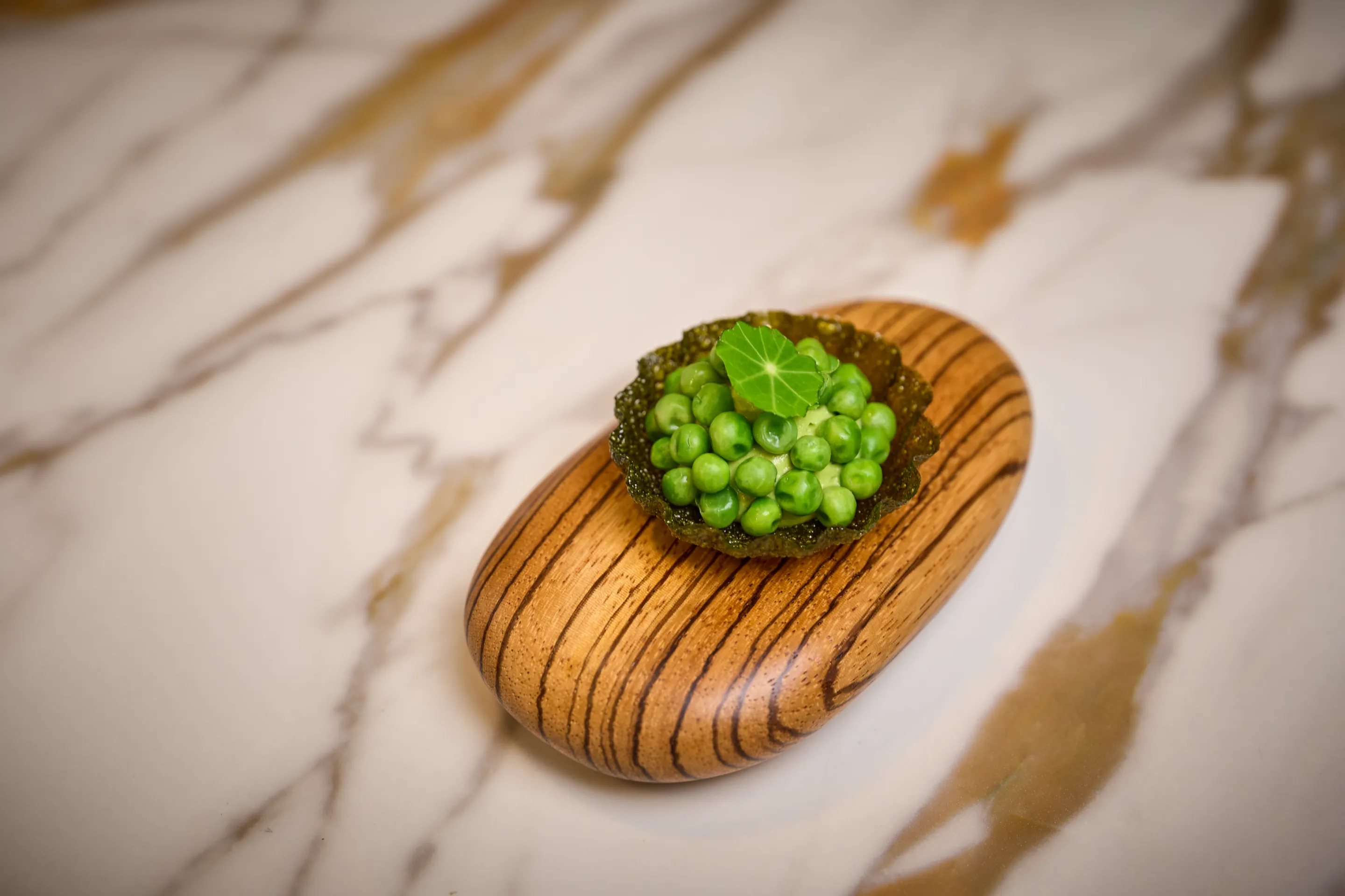 Tartaleta de Guisante, alga codium y lechuga de mar