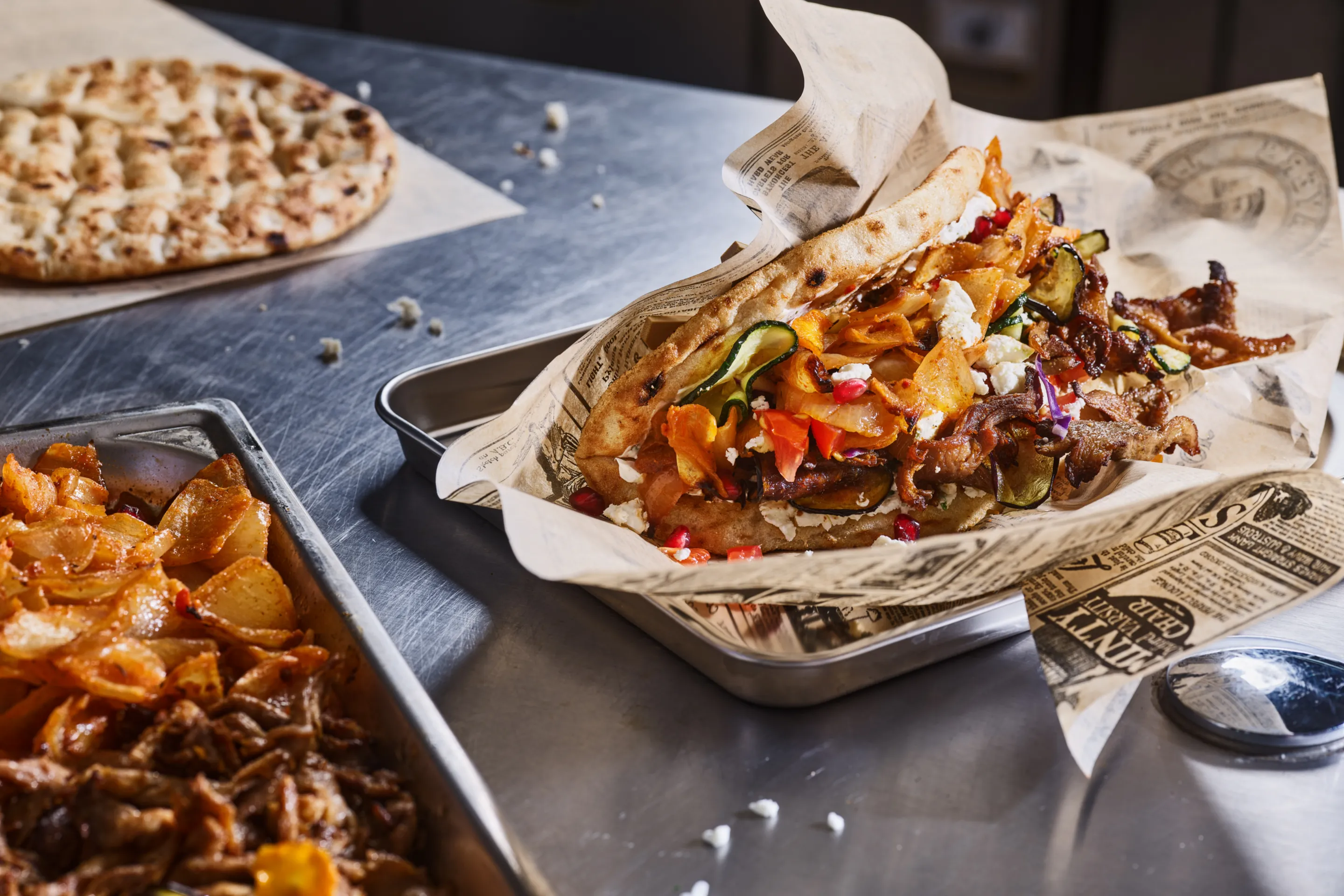 Kebab aux oignons rôtis et pleurotes