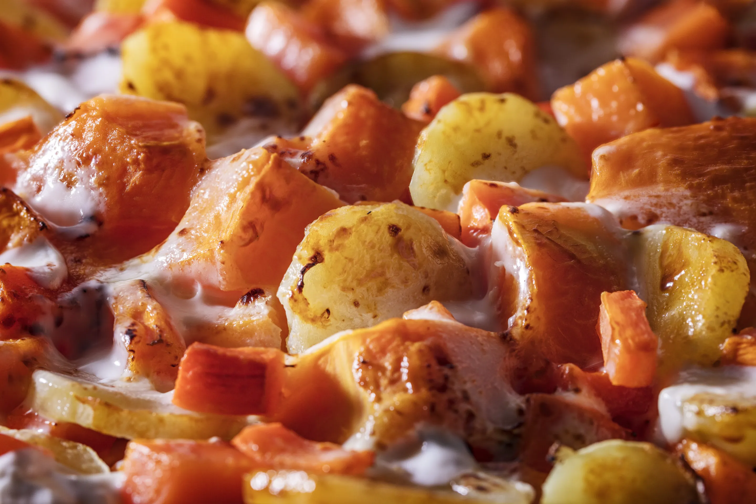 Gratin de potiron, pommes de terre et carottes au mascarpone