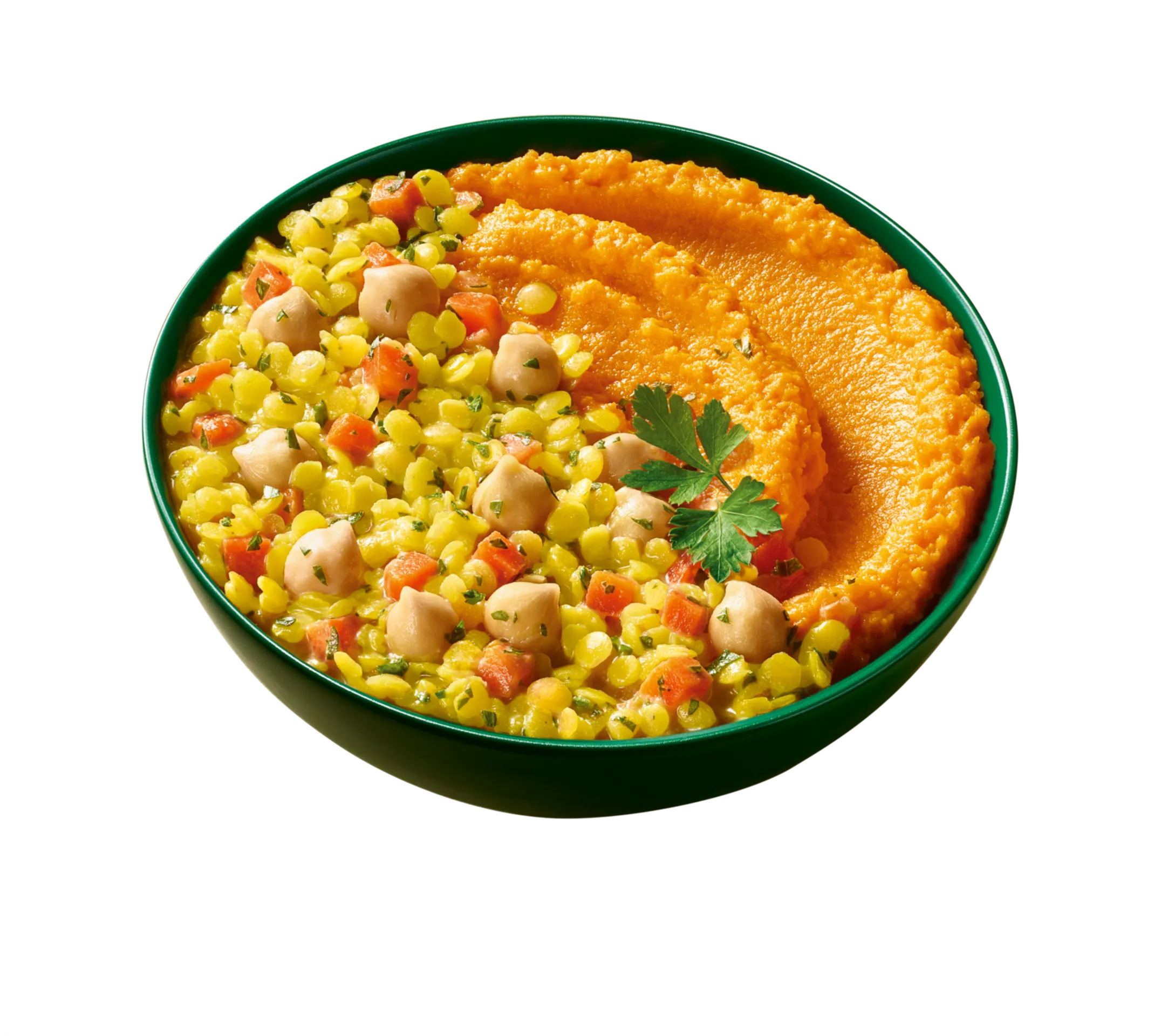 Pois chiches, lentilles corail, carottes & houmous carotte