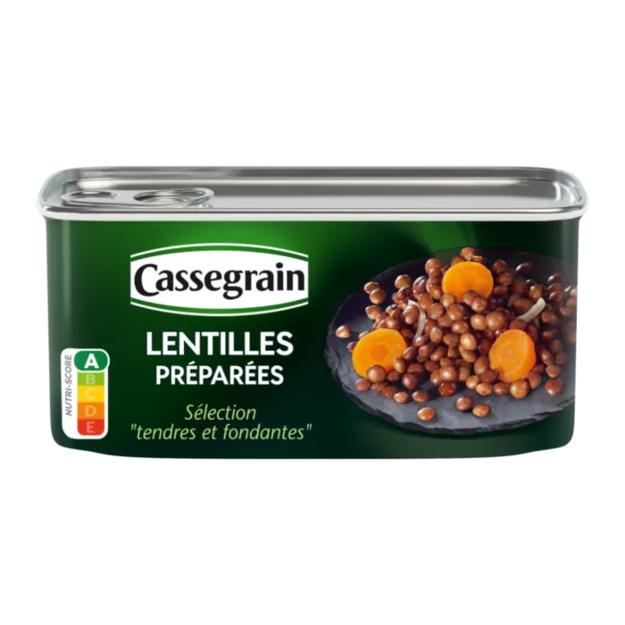 Lentilles préparées, carottes et oignons émincés