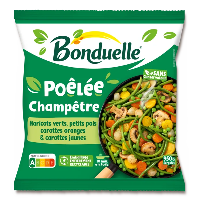 Poêlée Champêtre - Haricots verts, Pois, Carottes et carottes jaunes, Champignons
