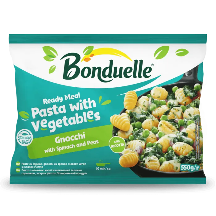 Ready Meal Paste cu legume: Gnocchi cu spanac, mazăre verde și brânză ricotta