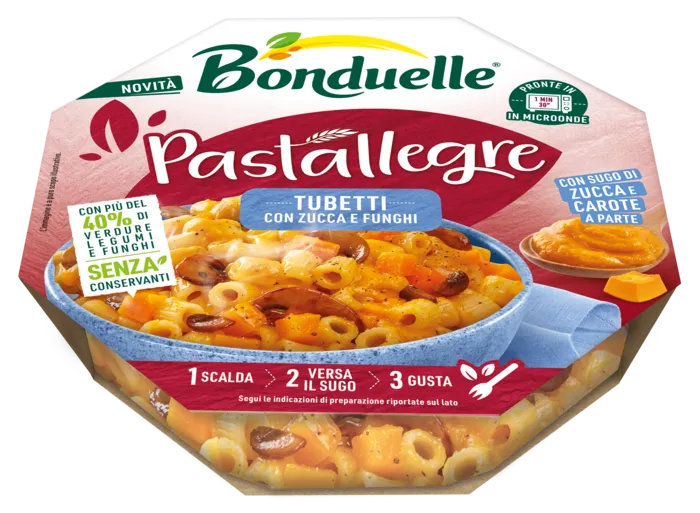 Tubetti con Zucca e Funghi, con sugo di Zucca e Carote a parte - Pastallegre