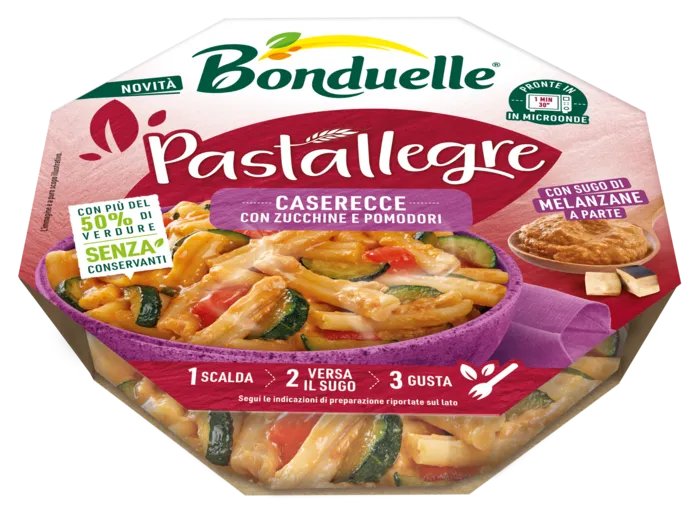 Caserecce con Zucchine e Pomodori, con sugo di Melanzane a parte