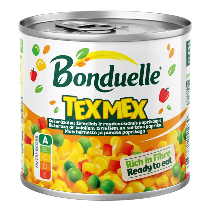 Kukurūzai su žirneliais ir raudonosiomis paprikomis