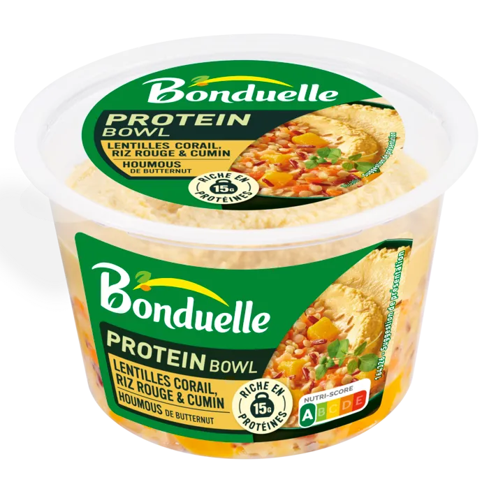 Riz rouge, lentilles corail, butternut & houmous butternut/fromage