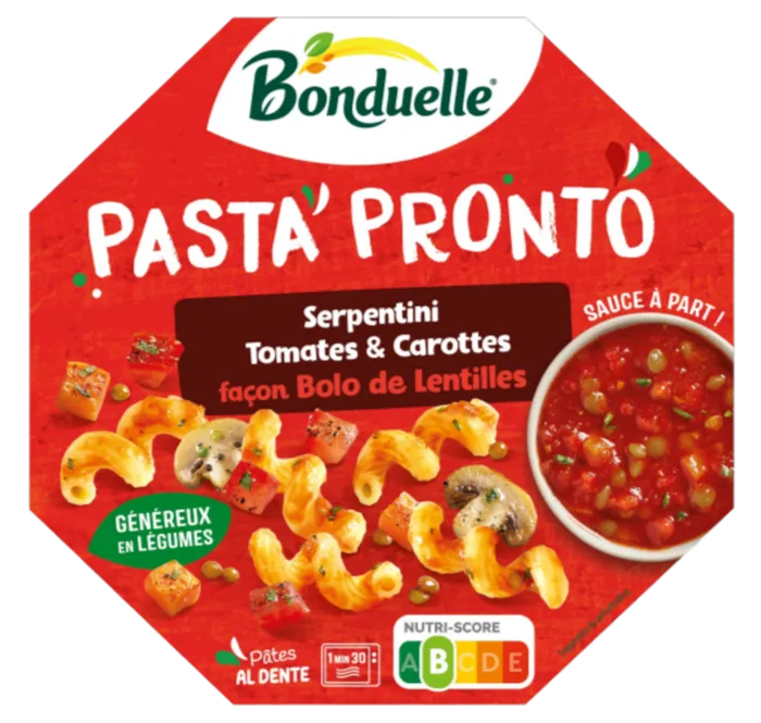Pasta Pronto - Pâtes Serpentini, Tomates & Carottes, Façon Bolo de lentilles