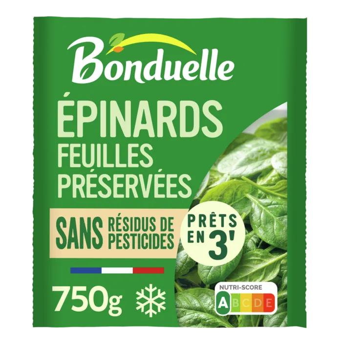Epinards Feuilles Préservées Sans Résidu de Pesticides 750G