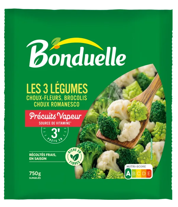 Les 3 Légumes Précuit Vapeur choux fleurs, brocolis et choux romanesco