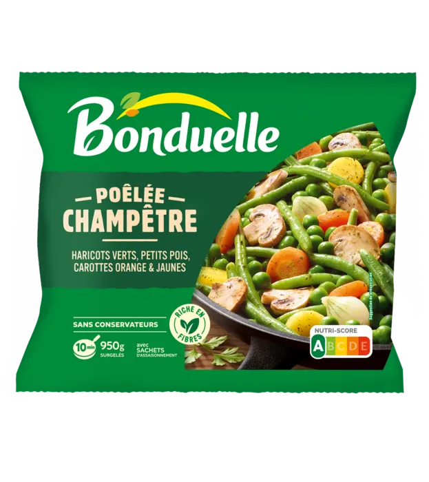 Poêlée Champêtre - Haricots verts, Pois, Carottes et carottes jaunes, Champignons