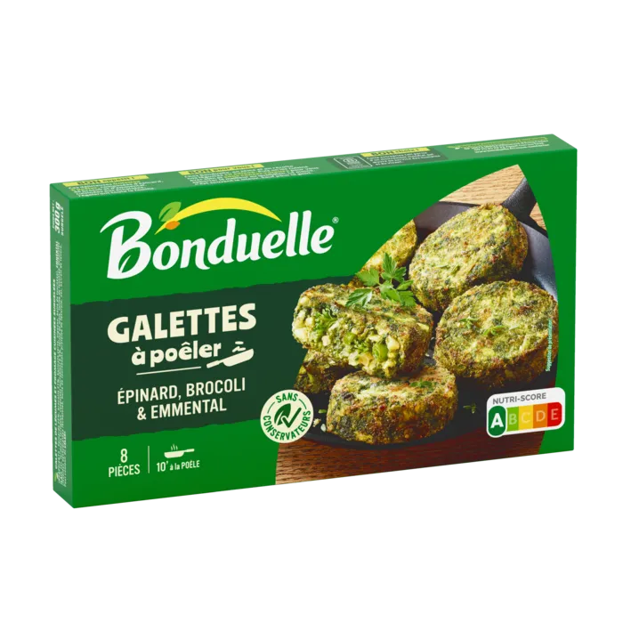 Galettes à poêler, Brocolis, Epinards & Emmental