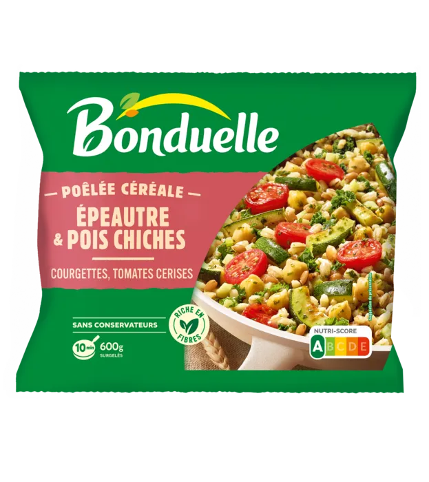 La Poêlée Légumes et Céréales, courgettes, tomates cerises, pois chiches et épeautre